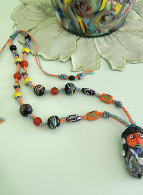 烂脸巫师腓尼基人面琉璃手工编织项链毛衣链孤品