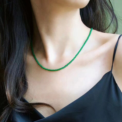 天然绿玛瑙玉髓小米珠细锁骨链阳绿翡翠色项链原创女礼物水晶转运
