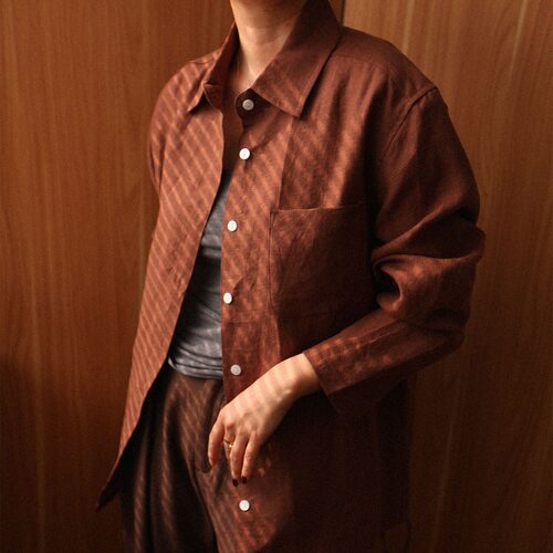 烟村 纯亚麻慵懒宽松版休闲翻领长袖衬衣 底边抽绳上衣开衫