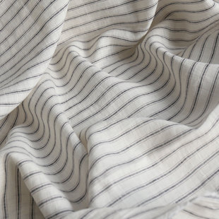 简约自然 法国亚麻幅宽280cm面料柔软有筋骨水洗纯麻色织细条纹布