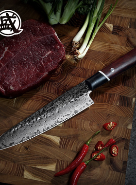 日本三本盛进口粉末钢主厨刀牛刀家用大马士革钢菜刀日式切肉刀