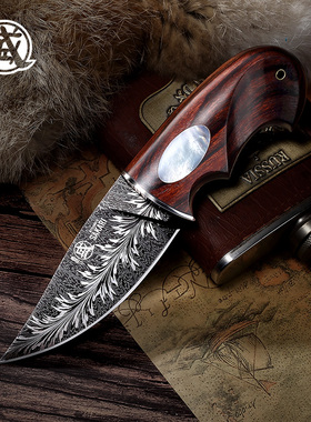 日本三本盛进口马士革纹钢刀直刀手工刀高硬度小刀收藏刀具锻打刀