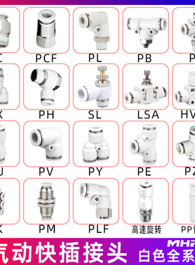 气动快速接头白色PC8-02/SL/PX/PCF/PL/PB4-M5快插螺纹PU直通手阀