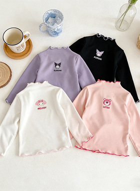 ku洛米女童卡通半高领保暖德绒打底衫春秋冬长袖T恤儿童百搭上衣