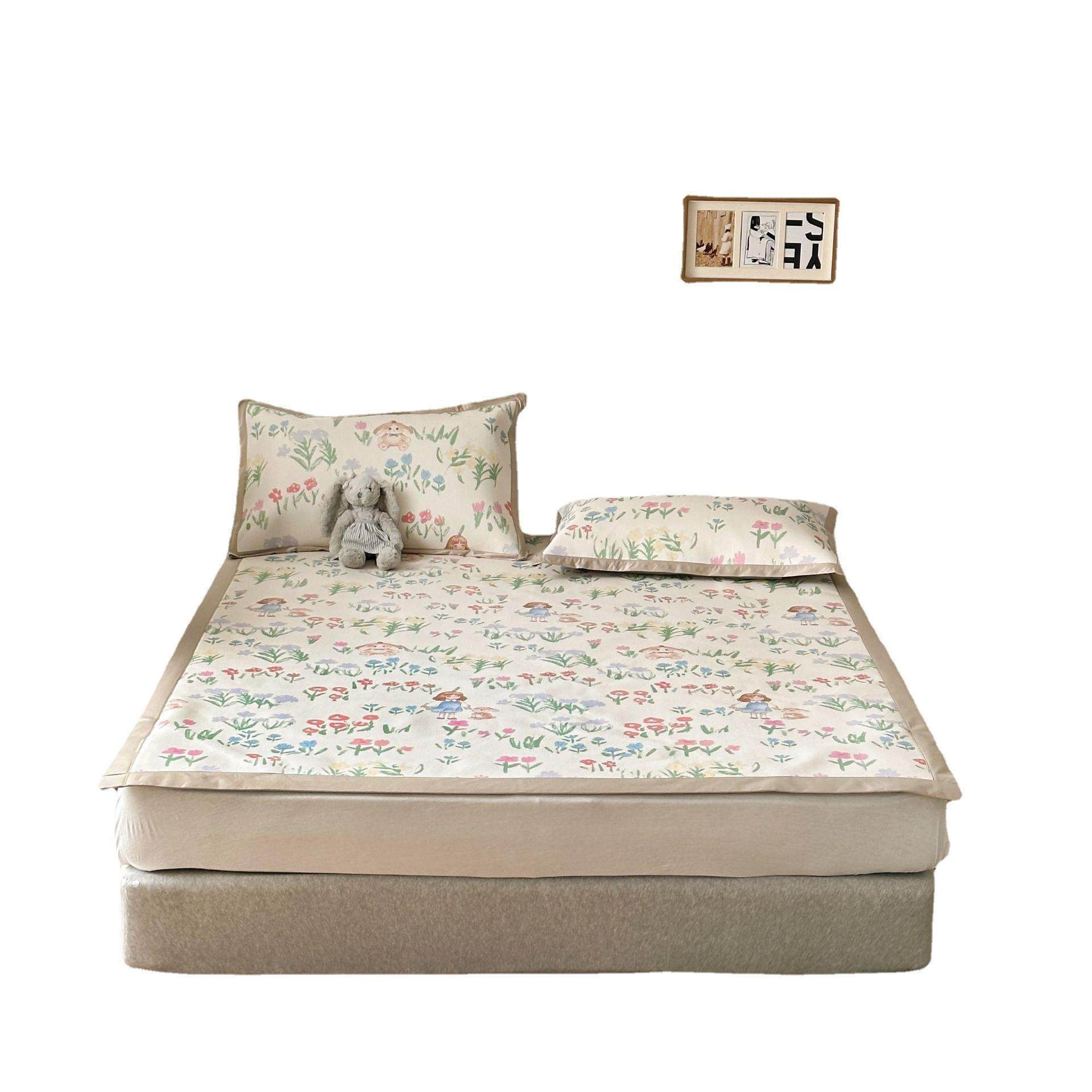 夏季复古藤席冰丝凉席三件套折叠席子可水洗机洗草席家用软席4