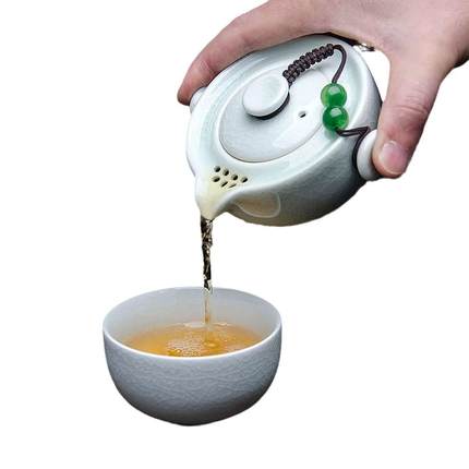 汝窑快客杯一壶二杯便携包户外旅行陶瓷茶具套装家用办公茶杯茶壶
