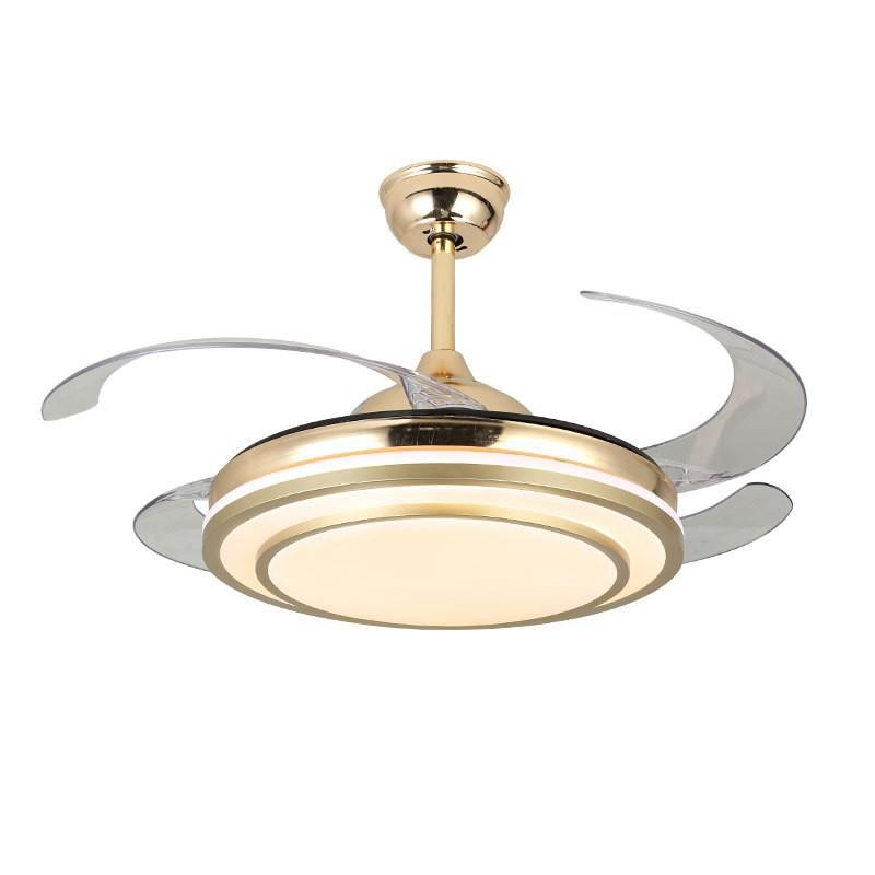 形吊风扇灯遥控l隐吊ed风扇灯家用电扇灯北欧铁艺餐厅灯水晶扇灯