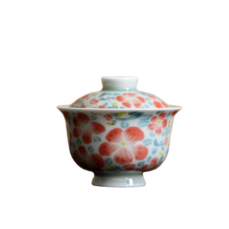 古满彩桃花小DFDF盖碗用陶瓷茶具单家高档防烫五仿釉下彩个二才泡
