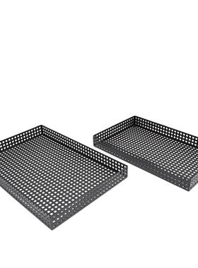 现代简约金属黑网格茶盘收纳托盘摆件客厅茶几样板间家居