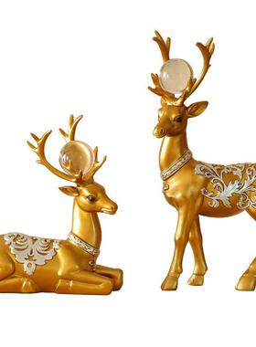 梅花情侣麋鹿招财鹿树脂摆件工艺品家居客厅电视柜酒柜装饰品玄关