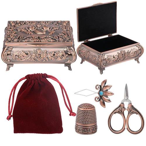 新品复古镂花吸针收纳盒欧式迷你便携式针线盒DIY手工缝纫工具