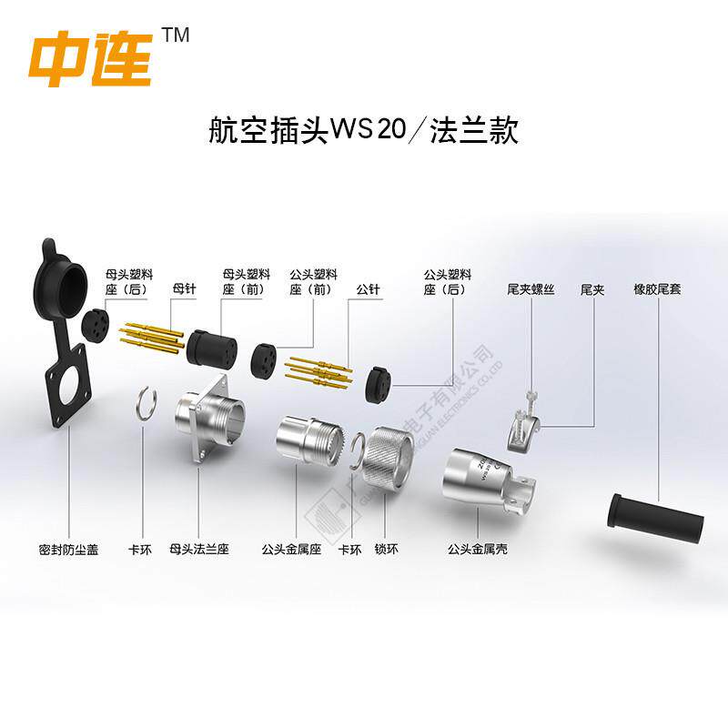 中连厂家直销航空插头方形WS20航空插2芯~15芯电子接插件连接器