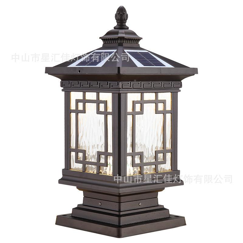 子柱头太阳大能户外防水柱新中式别墅门口围墙接电款庭院灯门柱灯