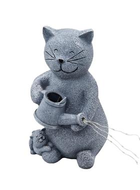 母子猫浇水庭院摆件太阳能灯户外花园别墅树脂工艺品园林动物摆件