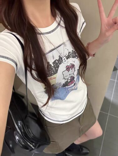 20183数码印花T恤女2026夏季韩系ins风简约时尚休闲百搭T恤女短袖