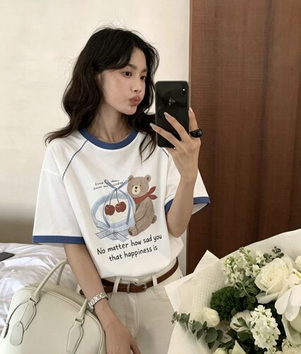 樱桃小熊可爱撞色短袖T恤女