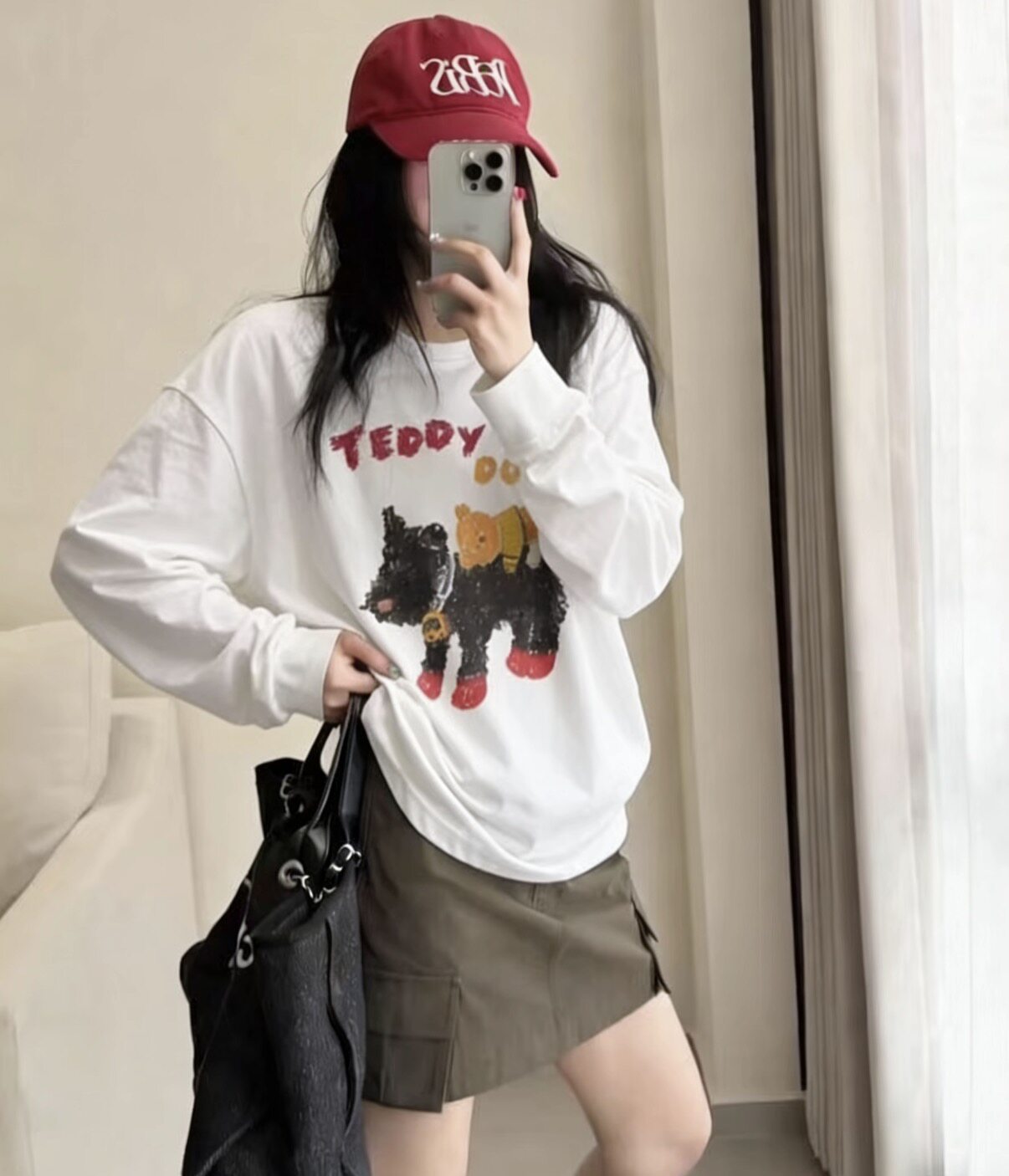 2026春款Me韩国东大门 可爱小狗印花休闲宽松长袖T恤上衣