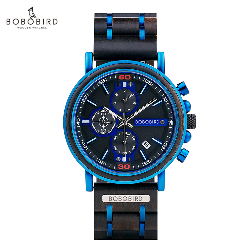 BOBO BIRD青年设计师蓝色魅影木质手表男夜店酷炫中年男士商务表