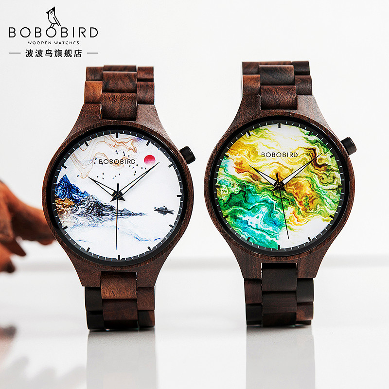 bobobird木质手表男梵高国风博物馆文创山水名画艺术设计感腕表