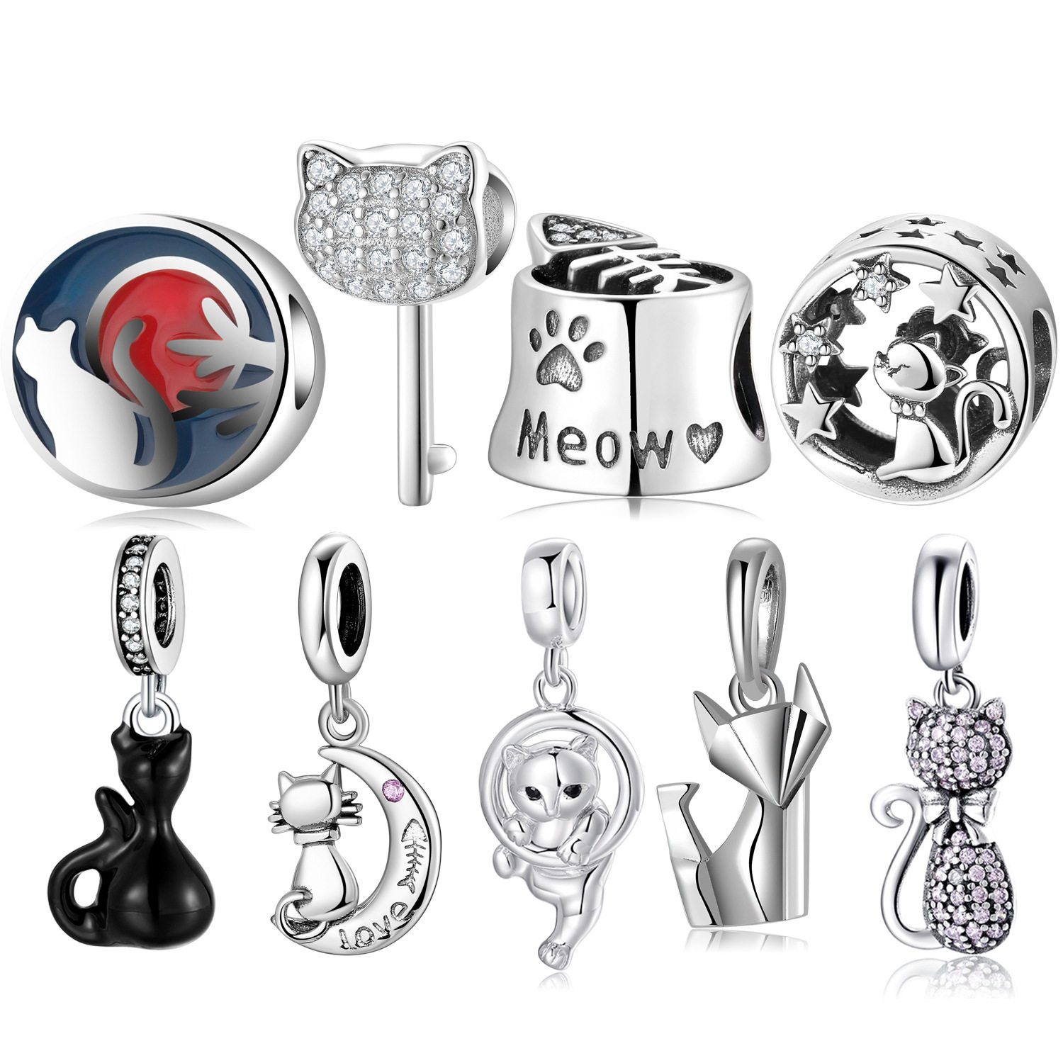 S925纯银珠子创意猫咪望月元素系列串珠吊坠 手链DIY银饰配件散珠,饰品/流行首饰/时尚饰品新,银饰吊坠,淘宝优惠券,粉丝福利购,淘宝优惠卷