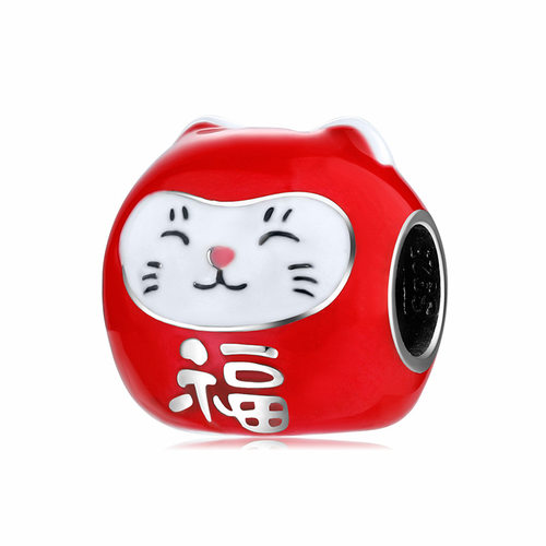 时尚小众和风925纯银可爱招财猫达摩串珠彩色滴胶手链diy饰品配件