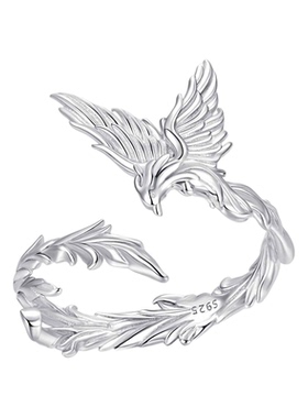 原创精致优雅凤凰素银开口戒指s925纯银魅力高贵动物戒指个性小众