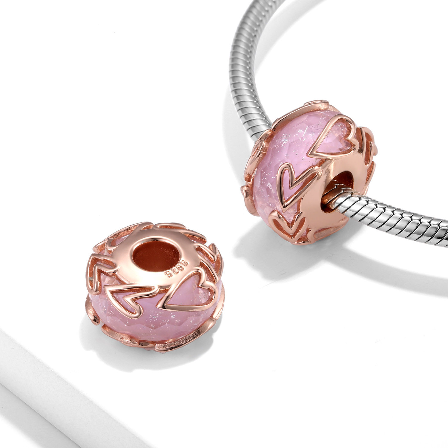 S925纯银璀璨爱心琉璃珠时尚个性女生手链diy配件串珠银饰品,饰品/流行首饰/时尚饰品新,琉璃,淘宝优惠券,粉丝福利购,淘宝优惠卷