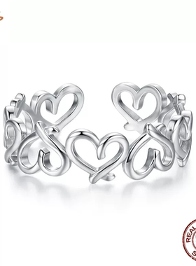 时予原创通体s925纯银爱心拼接开口戒指简约高级感戒指情人节礼物