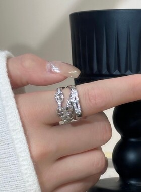 S925纯银猪鼻子满天星三层戒指轻奢高级感银饰活扣指环小众高级感