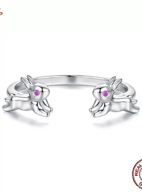 时予原创可爱兔子开口戒指灵动俏皮动物s925纯银可调节戒指手饰