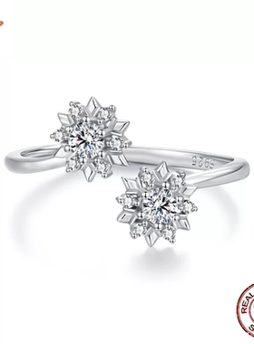 时予原创通体s925纯银冬季冰花开口戒指浪漫冰雪世界晶莹锆石戒指