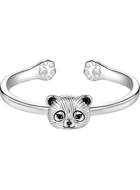 原创可爱熊猫开口戒指俏皮灵动s925纯银动物戒指手饰小众设计感