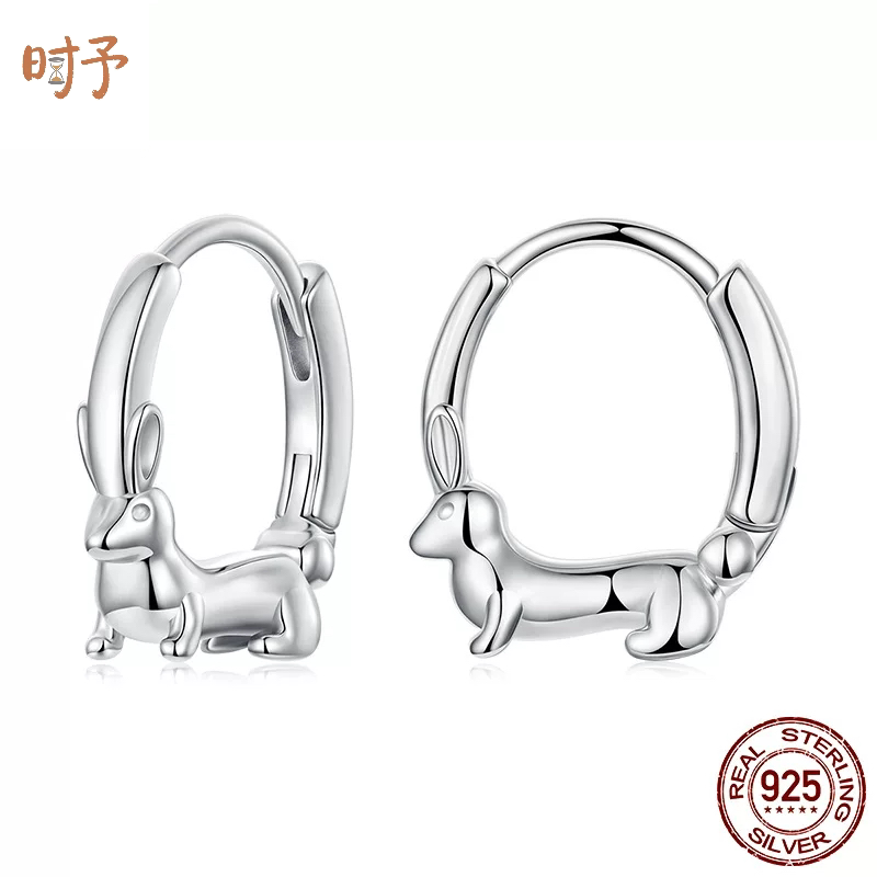 原创简约可爱通体s925纯银兔子耳扣俏皮灵动动物素银耳环耳饰