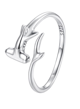 原创个性冷淡风锤头鲨开口戒指男女s925纯银鲨鱼戒指手饰简约百搭