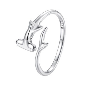 原创个性冷淡风锤头鲨开口戒指男女s925纯银鲨鱼戒指手饰简约百搭