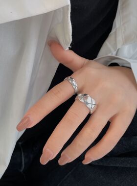 s925纯银素款菱格开口戒指光面情侣对戒女小香风经典百搭指环