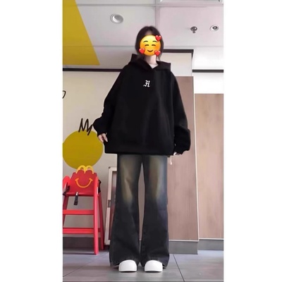 2025春秋新款高中生宽松黑色上衣