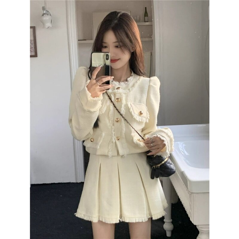 小个子穿搭短外套百褶裙两件套