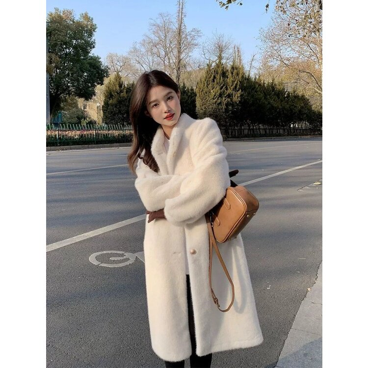 秋冬款羊羔毛中长款皮草外套女装