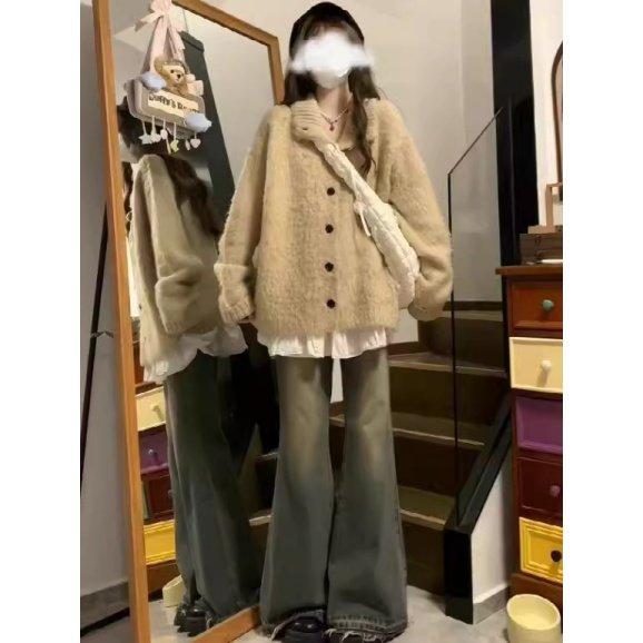 外套女学生秋冬宽松显瘦针织衫