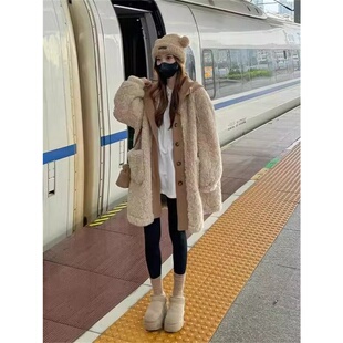 假两件中长款羊羔绒外套女2025新款欧货皮毛一体加厚休闲保暖大衣