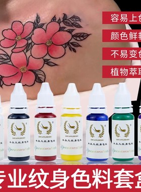 半永久小纹身色料纯植物小纹身色料套装彩色小纹身颜料黑色易上色