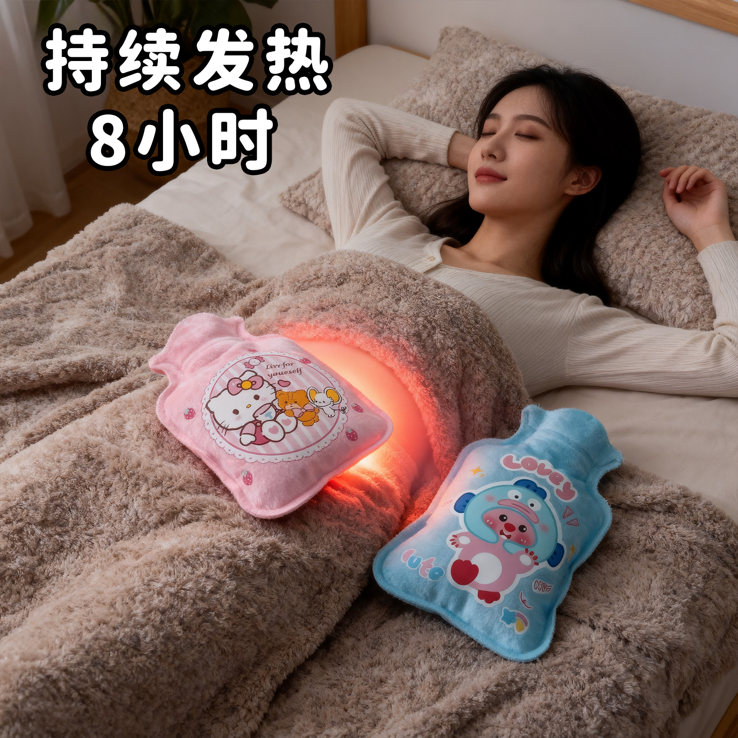 暖脚热水袋卡通植绒注水迷你