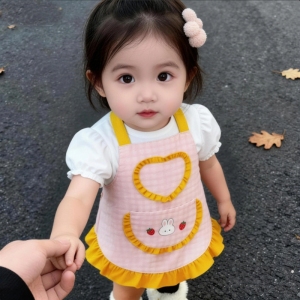纯棉防水透气宝宝罩衣公主围裙吃饭幼儿园画画防脏围兜时尚流行款