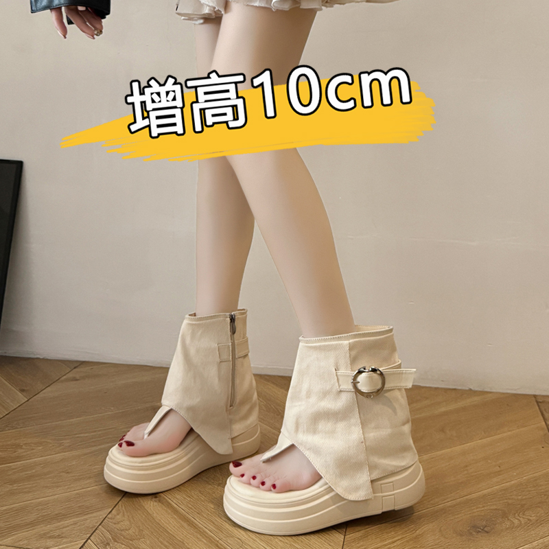 内增高10cm裤管凉靴女夹趾罗马鞋