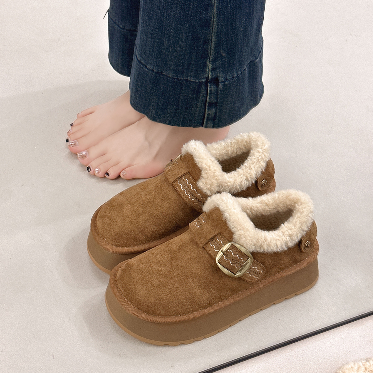 厚底全包加绒勃肯鞋女2025新款冬季乐福鞋保暖雪地靴女一脚蹬棉鞋,女鞋,勃肯鞋/软木鞋,淘宝优惠券,粉丝福利购,淘宝优惠卷