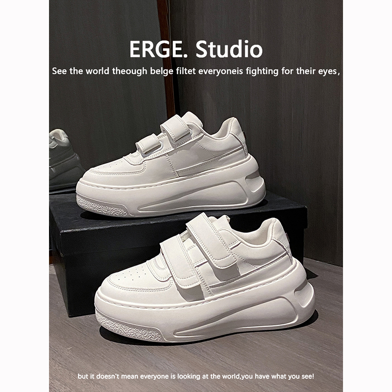 【真皮】厚底魔术贴小白鞋女超轻