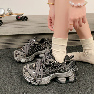 小众弹簧厚底增高休闲运动鞋 新款 女2025秋季 欧洲站复古炸街老爹鞋