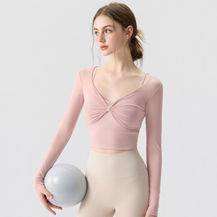 瑜伽服女2026新款春季长袖带胸垫网纱健身运动上衣普拉提训练套装
