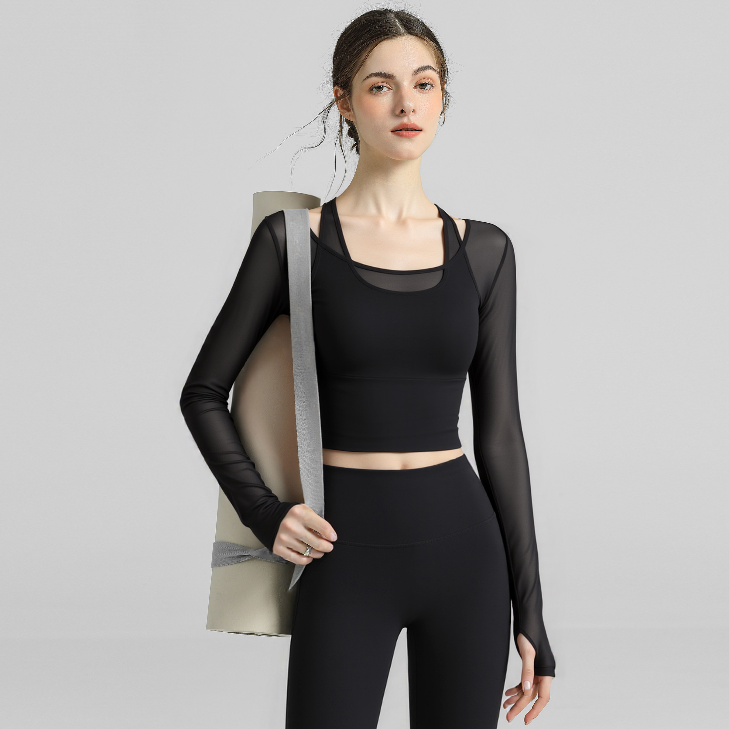 新丽雅瑜伽服女秋季运动上衣罩衫显瘦长袖带胸垫跑步训练健身服,运动服/休闲服装,健身衣,淘宝优惠券,粉丝福利购,淘宝优惠卷